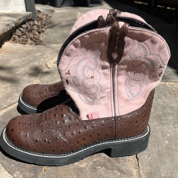 Pink and Brown Ladies Gypsy Western Boot w/ Ostrich Print (L9935) (worn once) - Picture 16 of 16